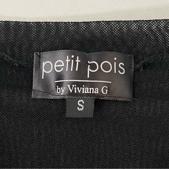Petit Pois Viviana G Double Layer Mesh Crew Top Ruched Black Long Sleeve Small - Picture 7 of 9